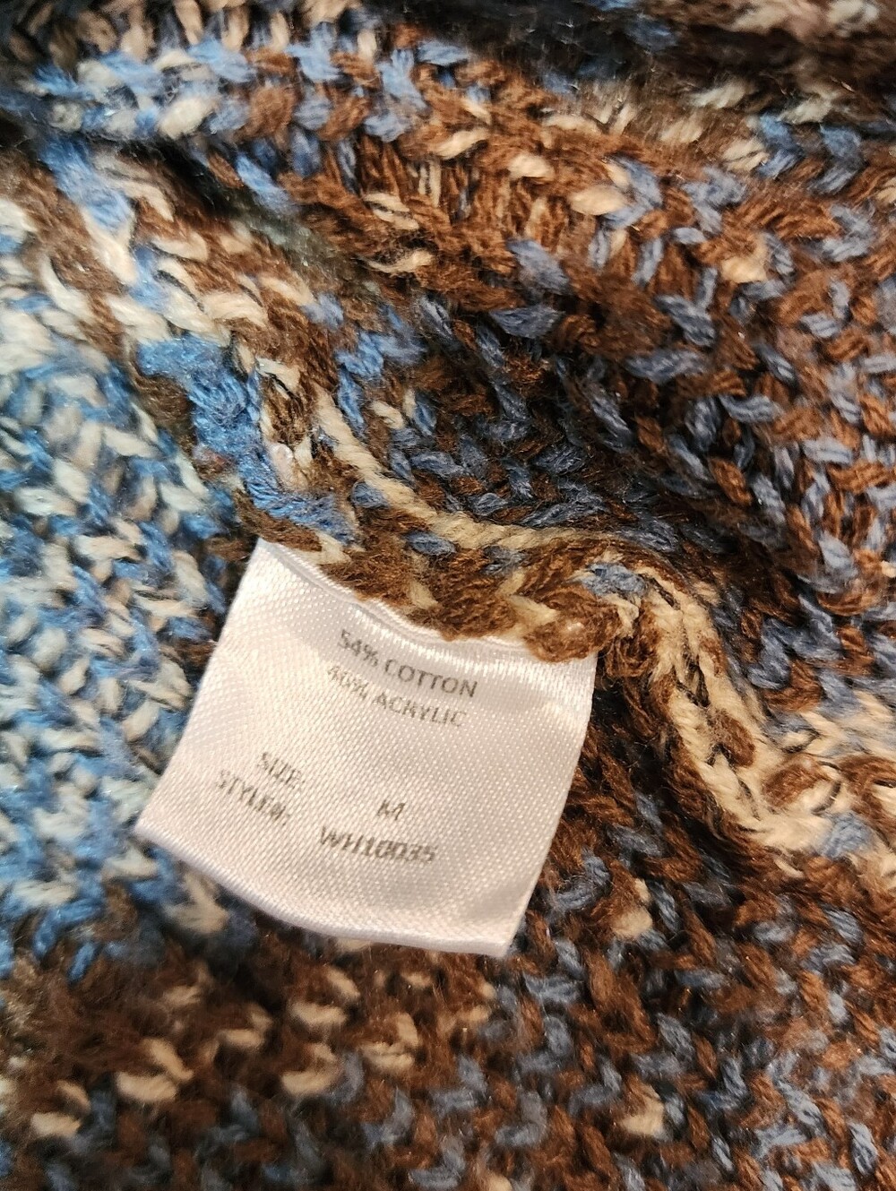 Sea Folklore Aztec-Patterned Open Cardigan in Brown Blue Chunky Medium Southwest - Picture 8 of 13